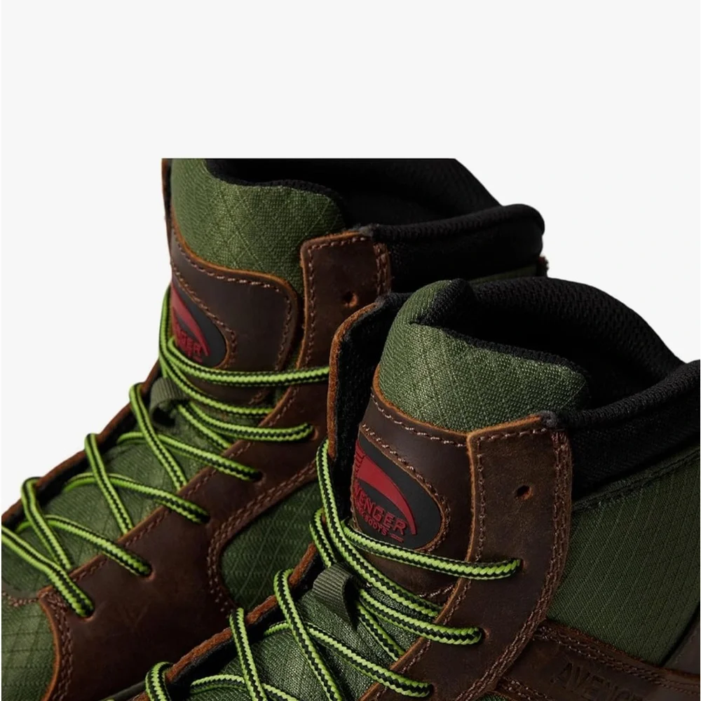Avenger Work Boot - Edge Mid Brown/Green Metal Free Carbon Safety Toe US 10 1/2M